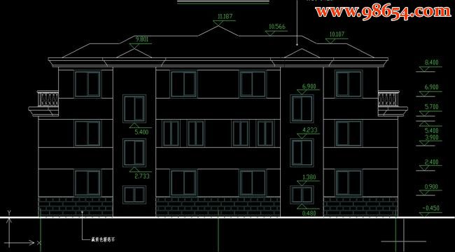 三层5室4厅4卫双拼别墅建筑施工图正立面图