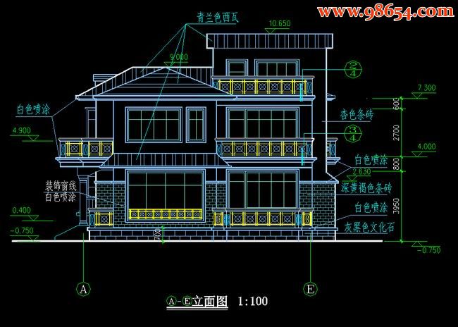 首层184平方米2层东信山庄别墅设计图正立面图