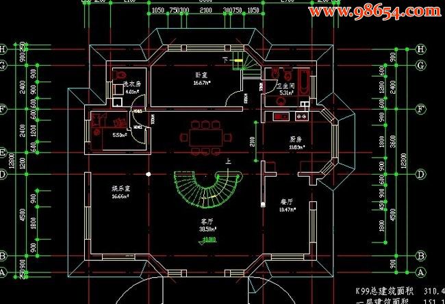 浙江某地三层别墅建施图一楼平面图