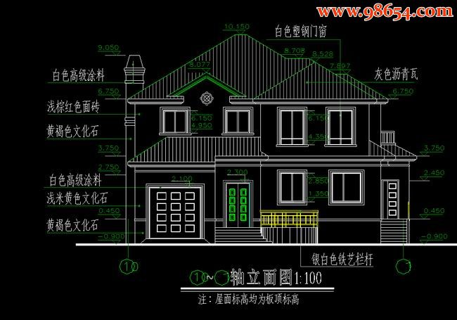 两层219平米农村住宅施工图正立面图