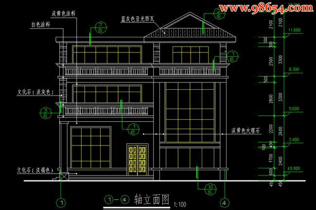 首层面积184平方米3层图农村别墅型施工图正立面图