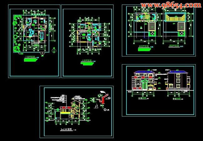 农村三层别墅CAD图全套预览图