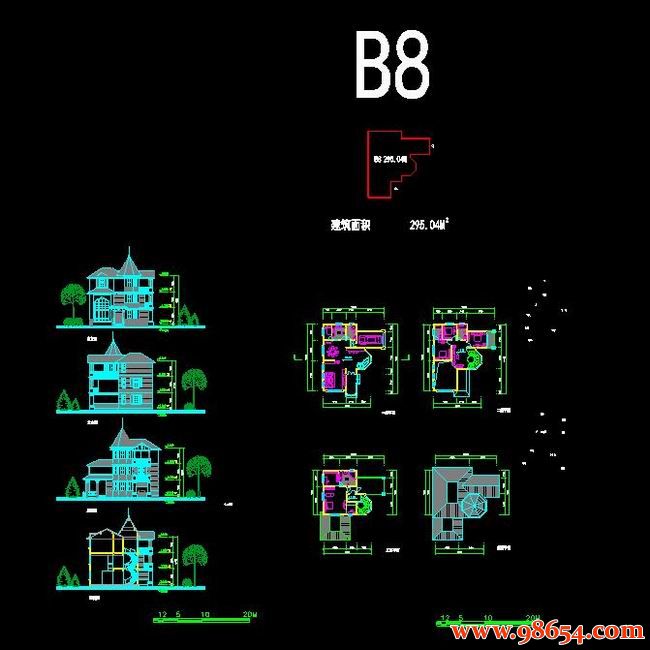 首层面积173平方米3层B8型别墅施工图全套预览图