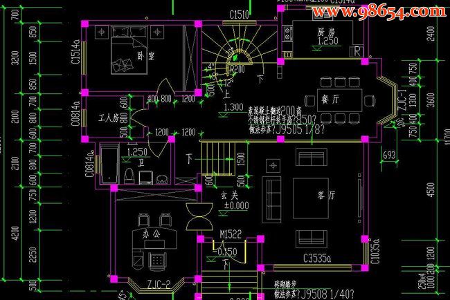 新农村三层带露台住宅建筑施工图一楼平面图