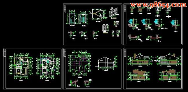 二层别墅CAD图全套预览图