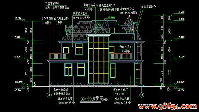 首层面积274平方米2层独栋大型别墅施工图正立面图