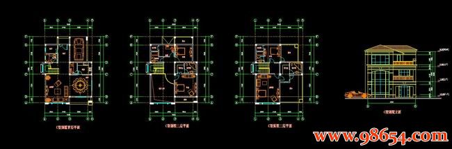 首层面积126平方米3层C型别墅CAD图纸全套预览图