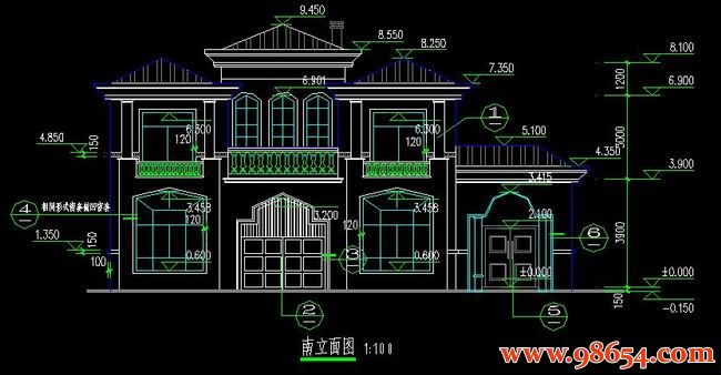 首层面积139平方米2层独栋自建别墅施工图正立面图