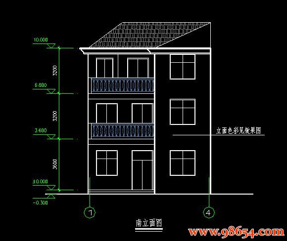 首层面积89平方米3层别墅建筑设计施工图正立面图