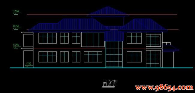 首层面积606平方米2层带地下室独栋现代别墅图纸正立面图