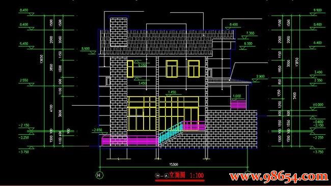 首层面积474平方米2层临水别墅建筑正立面图