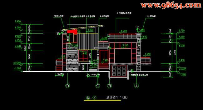 首层217平方米2层c1型施工正图正立面图