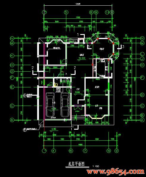 首层面积221平方米3层别墅建筑施工图一楼平面图