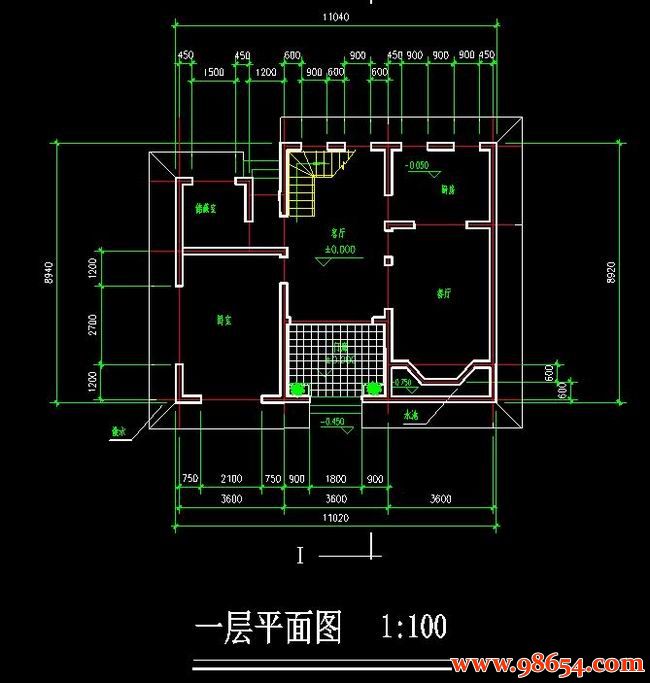 首层面积97平方米2层农村小别墅建筑方案图一楼平面图