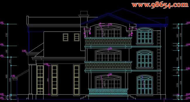 某地三层别墅设计CAD图 正立面图