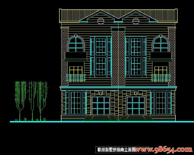 单套首层面积166平方米3层联排现代别墅全图正立面图