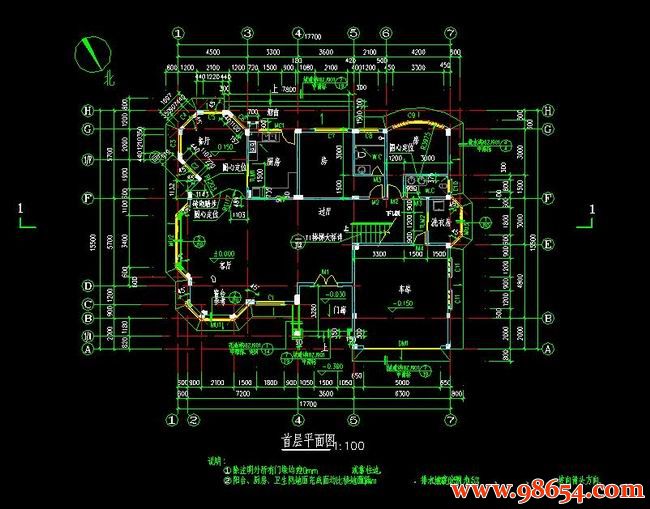 首层面积274平方米2层独栋大型别墅施工图一楼平面图