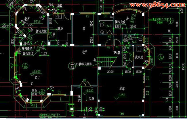 二层现代庭院式景观别墅图纸一楼平面图