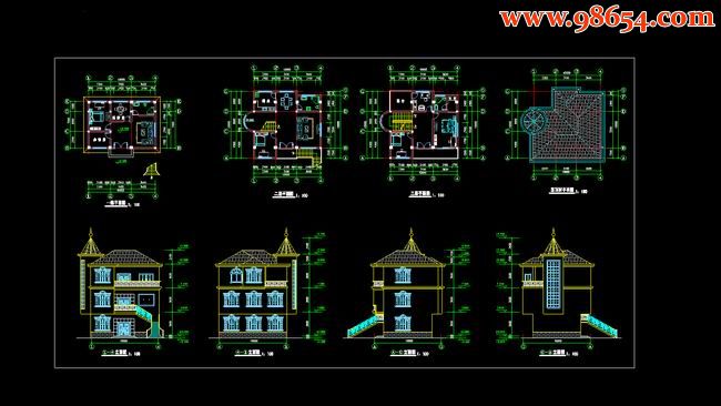 三层农村自建别墅设计图全套预览图