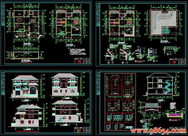 首层面积288平方米3层别墅建筑施工图全套预览图