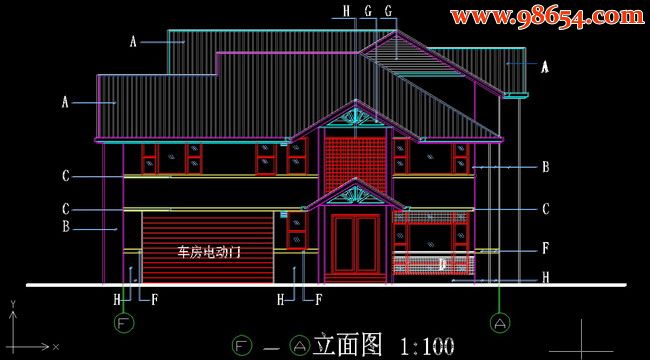 两层4室3厅4卫别墅设计图A01正立面图