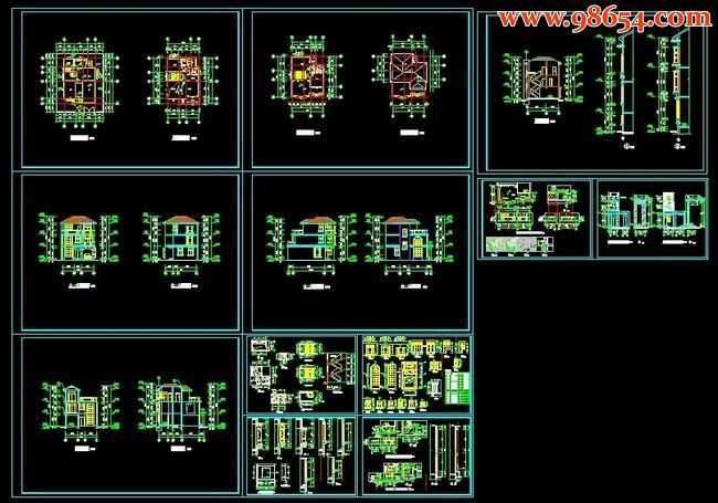 三层小别墅CAD图全套预览图