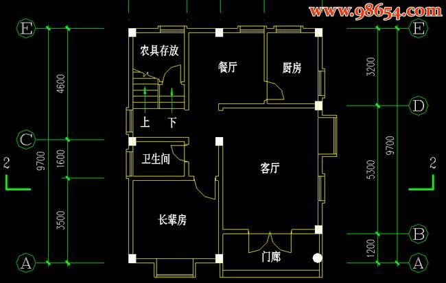 两层77平米农村规划住宅施工图一楼平面图