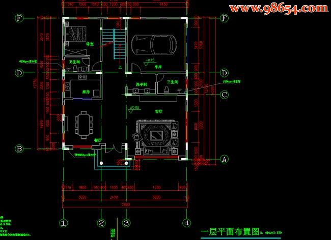 三层6室4厅6卫别墅建筑图纸一楼平面图