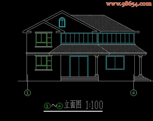 两层135平米农村住宅施工图正立面图