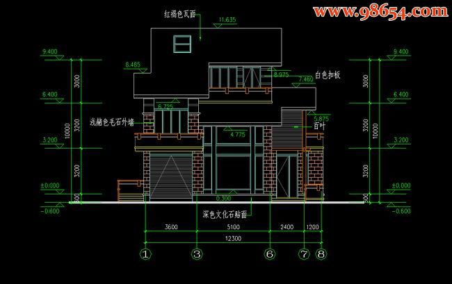 三层5室3厅3卫小区A5型住宅设计图正立面图