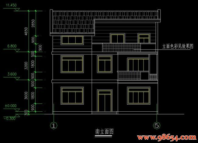 首层面积117平方米3层农村别墅设计图正立面图