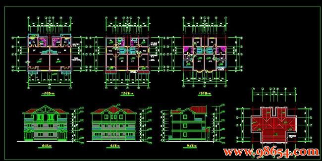 首层面积164平方米3层双拼别墅设计施工图全套预览图