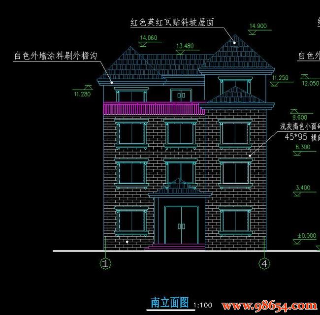 四层11.2×10.17建筑结构水电施工全套图纸正立面图