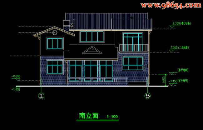 首层221平方米2层独立现代别墅施工方案正立面图