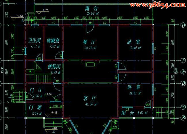 某地二层实木北美式别墅全套建施图一楼平面图