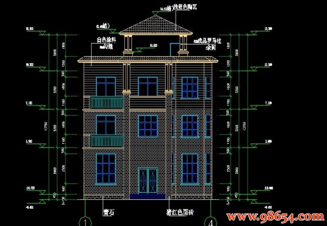 首层面积125平方米三层别墅设计图正立面图