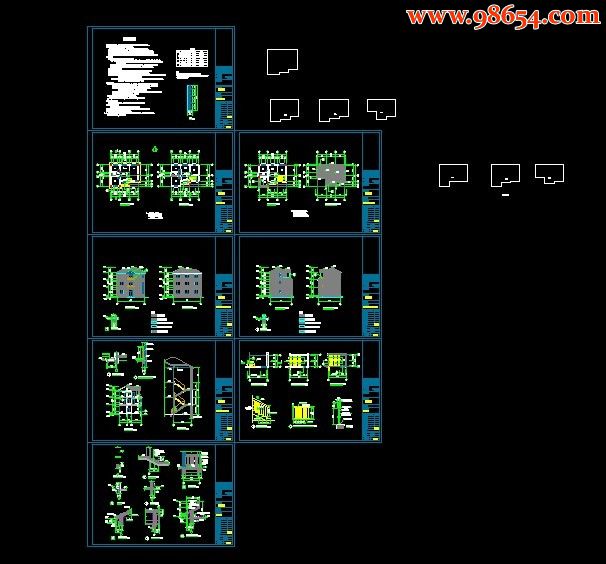 农村三层小别墅CAD图全套预览图