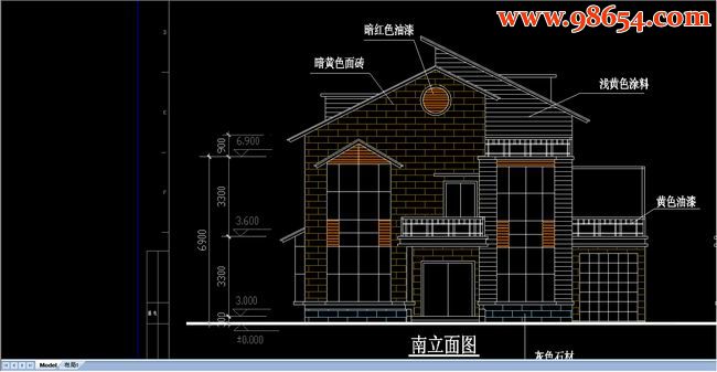 两层6室2厅3卫高档式D户型别墅设计图正立面图