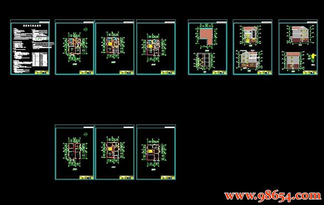 首层面积99平方米3层农村单家独院别墅施工图全套预览图