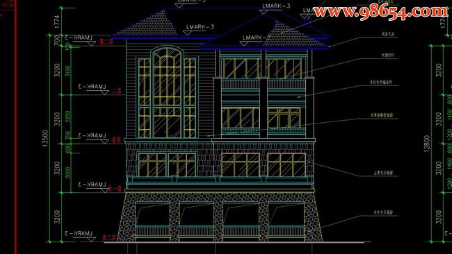 两层5室3厅4卫别墅全套建筑施工图正立面图