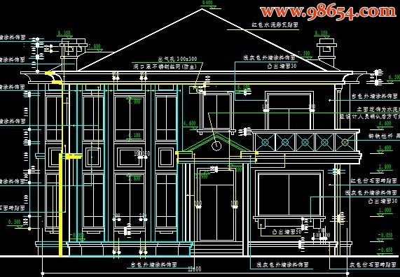 某别墅区二层别墅设计施工图正立面图