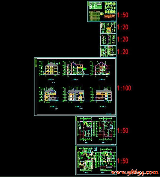 首层面积179平方米3层别墅建筑施工图全套预览图