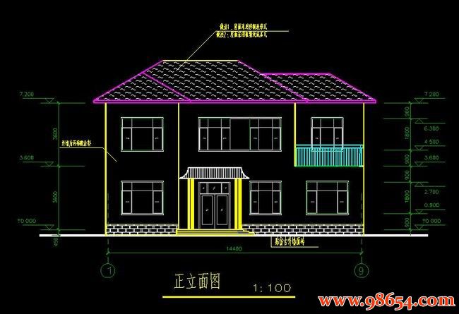 首层面积156平方米2层别墅建筑施工图正立面图