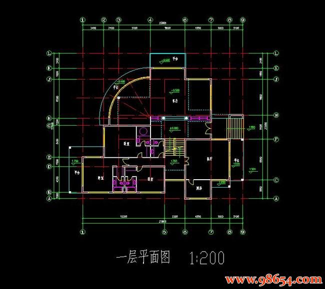 首层面积606平方米2层独栋企业别墅施工图一楼平面图