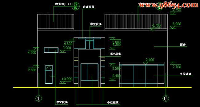 首层176平米2层农村高档别墅施工图正立面图