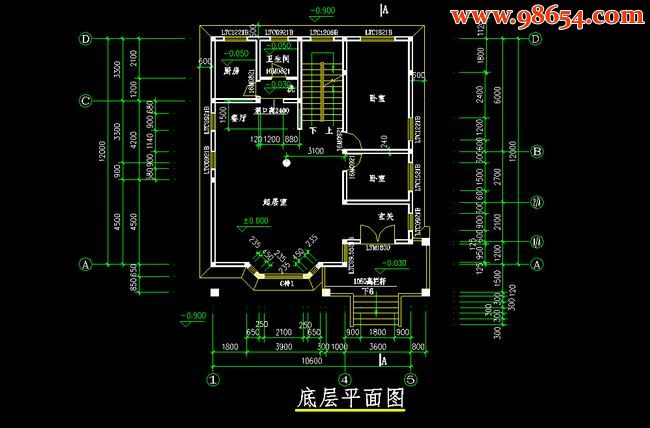 两层6室3厅3卫某私人别墅设计图一楼平面图