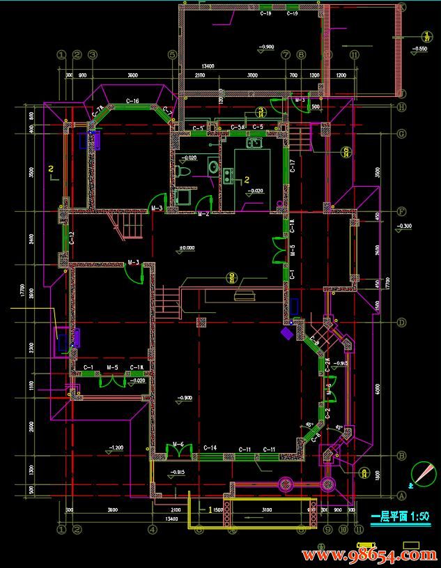 首层面积237平方米3层农村规划自建别墅施工图一楼平面图