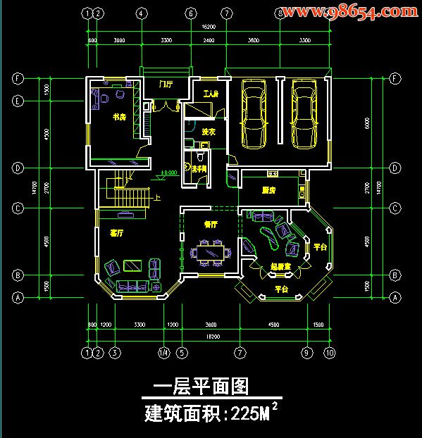 首层238平米2层独立别墅施工图一楼平面图