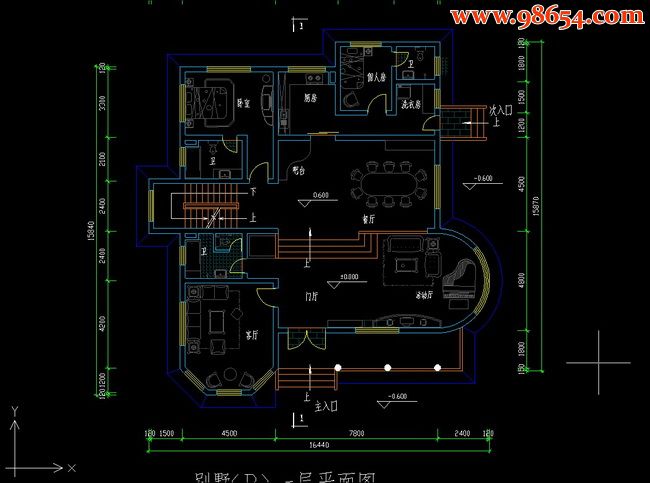 二层带地下车库别墅施工图一楼平面图