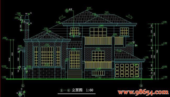 首层面积218平方米2层别墅施工图正立面图